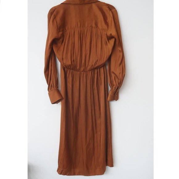 Brochu Walker Madsen Midi Shirt Dress Satin Turmeric Size XS - Picture 5 of 12